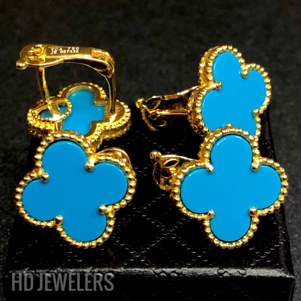 Turquoise Motifs Clover Gold European Stud Earring